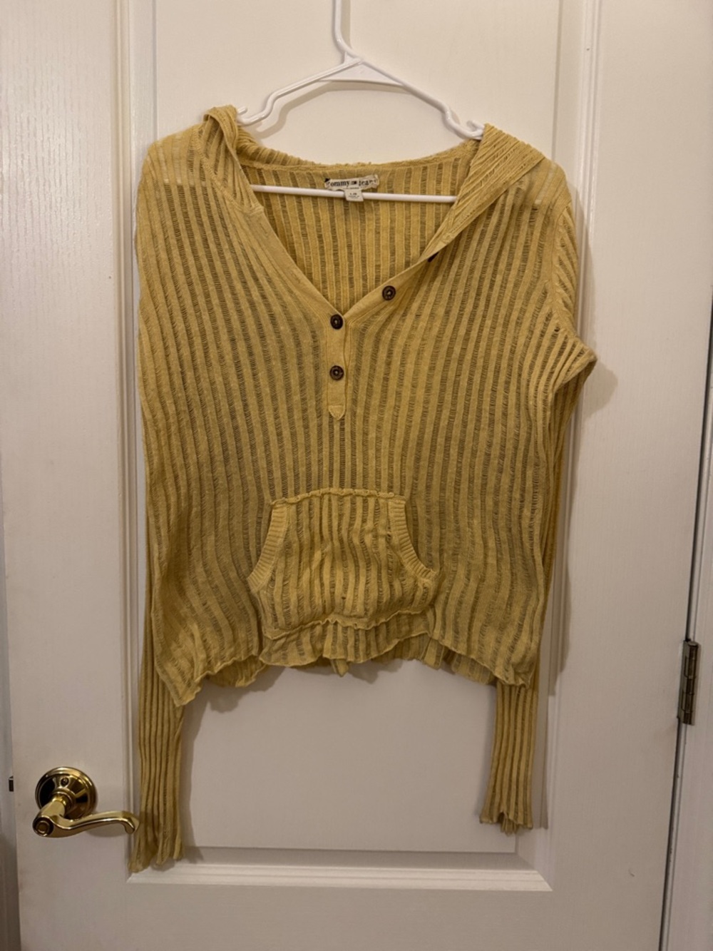 Tommy Hilfiger Mustard Yellow Hooded Ribbed Knit Pullover